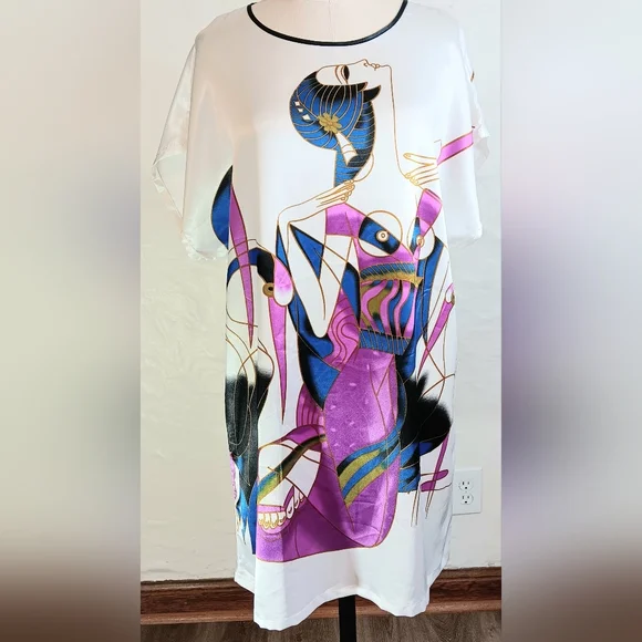 Art Nouveau satin cranes tunic dress. Medium. Ya Ye Er Si. - Picture 1 of 16